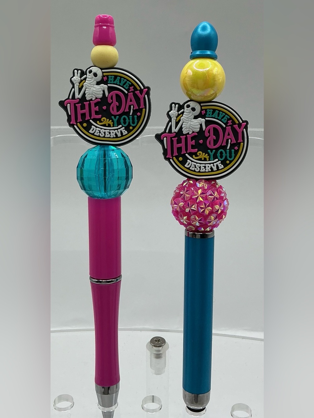 BEADED DECORATIVE HANDMADE PEN AND STYLUS SET HAVE THE DAY YOU DESERVE SKELETON